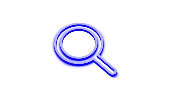 Animated blue magnifying glass icon zoom motion graphic on white background