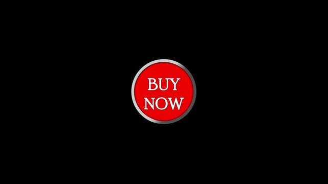 Red buy now button animation with metallic border and glowing effect on black background.