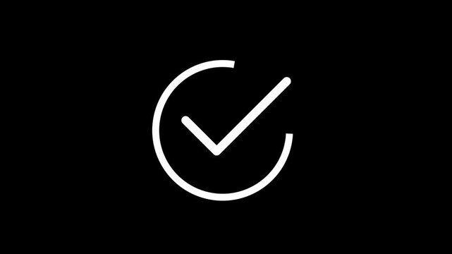 Animated checkmark appearing inside circle on black background motion graphic