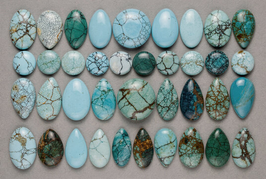 Collection of Natural Turquoise Gemstones in Various Shapes and Colors