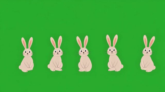 Cute Cartoon Rabbits on Green Screen Background Seamless Animation 4K