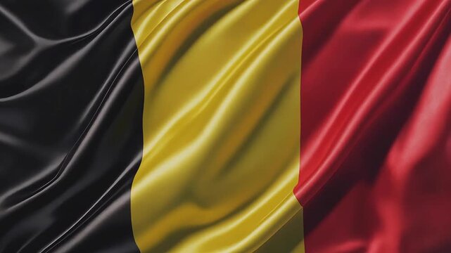 Waving Belgian Flag With Black Yellow Red Fabric Background