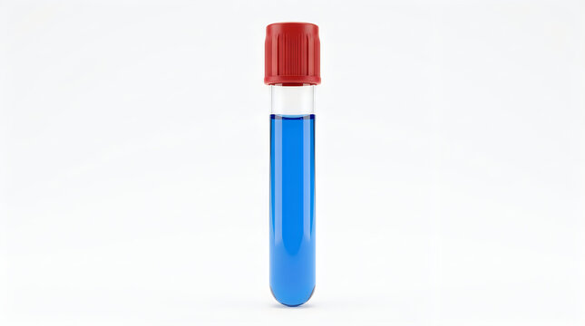 Glass test tube with blue liquid and red cap