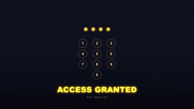 Login PIN Keypad Access Granted Amber Intro Screen Secure Passcode Authentication Unlock Animation