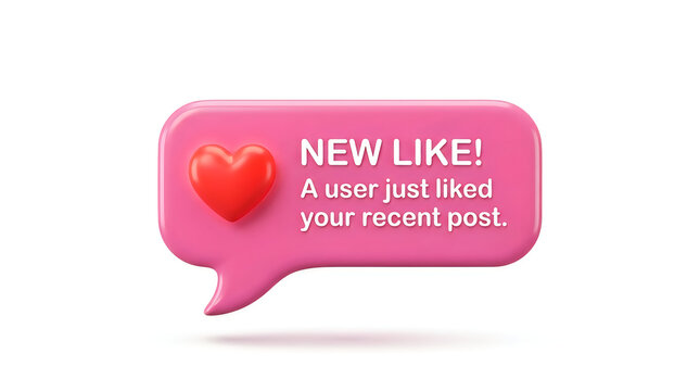 3d social media notification bubble with red heart icon