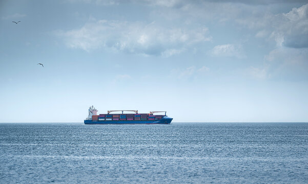 industrial giant cargo ship. sailing on the high seas.