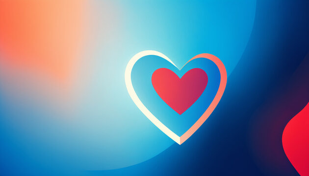 layered concentric heart outlines in white blue and red on soft blue to orange gradient background