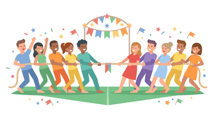 Fototapeta premium Diverse Children Holding Hands Around Colorful Birthday Banner.
