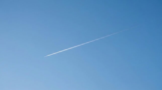 Airplane creating a white contrail against a clear blue sky