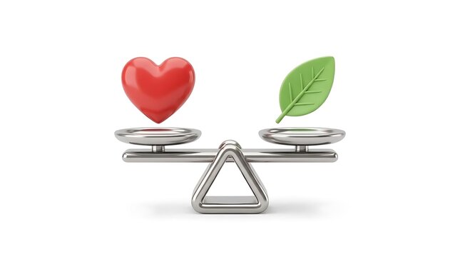 Balance between health and nature represented on scale