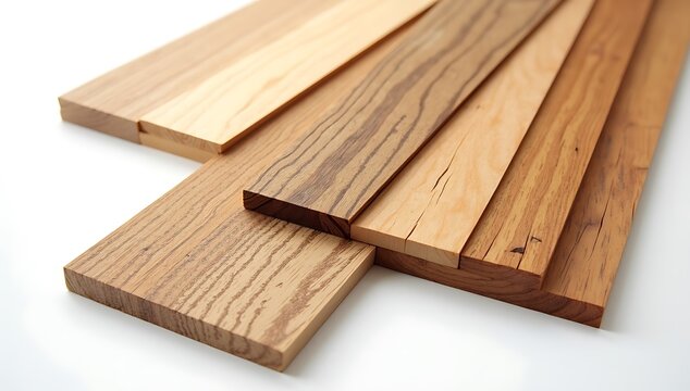 Various Wooden Planks Displayed on a White Background.