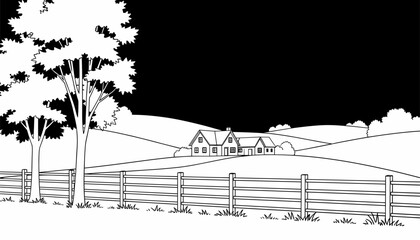 Fototapeta premium Rural Farmhouse Nestled in Rolling Hills at Dusk
