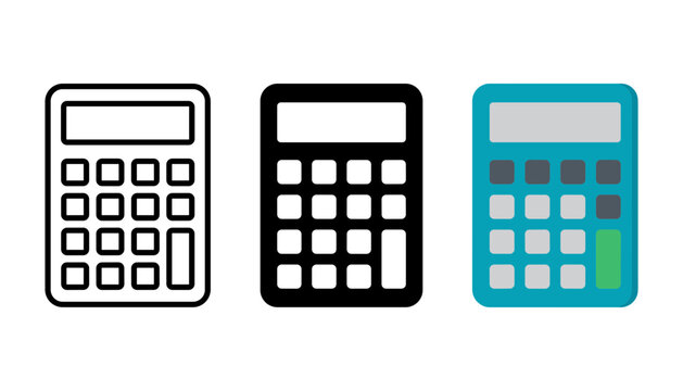 Three different colored calculators lined up side by side