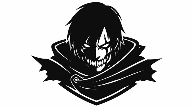 Sinister hooded rogue mascot logo smiling.