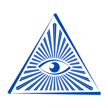 Blue All Seeing Eye in Triangle PNG Transparent Background Illuminati Eye of Providence Mystical Spiritual Symbol