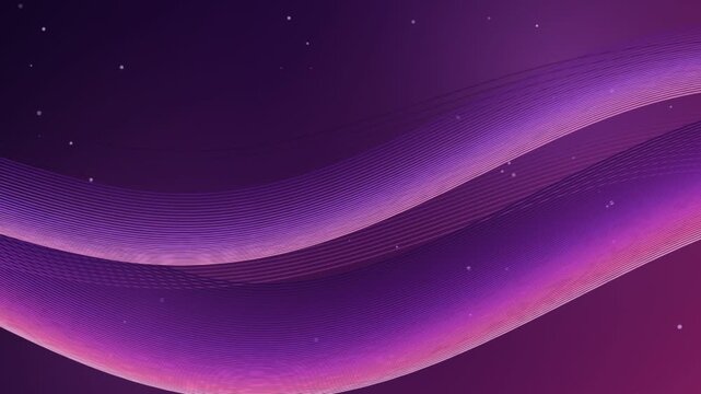Abstract motion background with dynamic glowing purple wave lines flowing smoothly across dark gradient space for creative design.