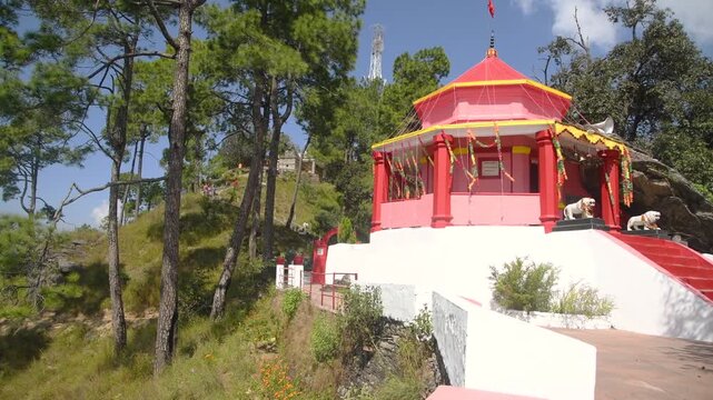 Kasar Devi Temple Surrounded by Pine Trees on Mountain Top in Almora Uttarakhand India