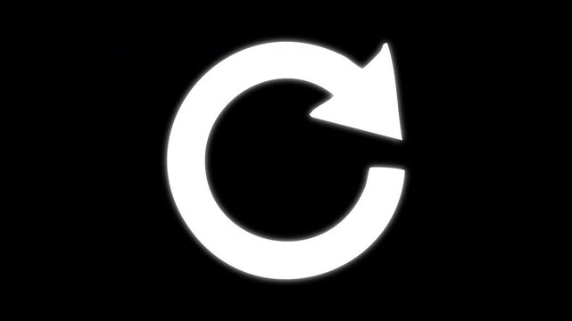 White arrow loading icon rotating in circular motion isolated on black background for digital media.