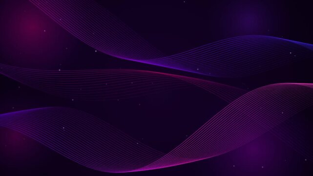 Abstract background motion graphic featuring flowing neon purple and blue wave lines moving slowly on dark space wallpaper theme.