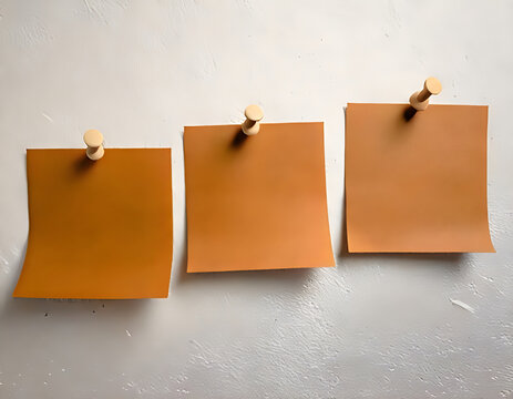 Three brown paper notes pinned on wall