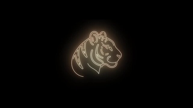 Glowing neon tiger head logo on black background