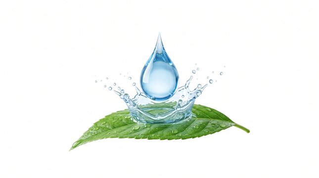 Water droplet splashing on green leaf