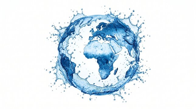 Globe surrounded by water splash effect