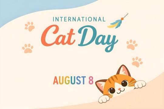international cat day playful orange cat illustration background with copy space