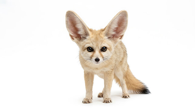 Cute Fennec Fox Standing Isolated on White Background