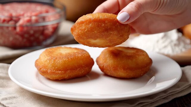 Hand Picking Up a Golden Fried Vetkoek from a Basket