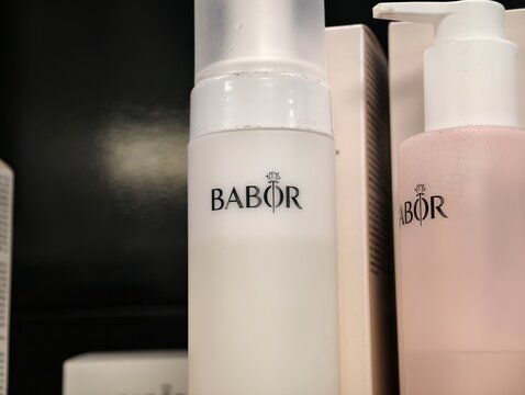 Stockholm, Sweden-Nov.28th 2025: BABOR skincare product bottles in store