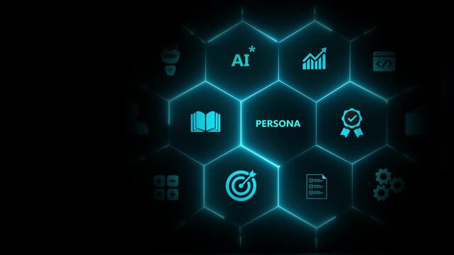 Buyer or customer persona concept. Psychology profile or characteristics. Personalized marketing. Data analytics for plan. Touching on persona text surrounded with persona icon on smart background.