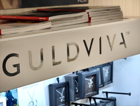 Stockholm, Sweden-Nov.28th 2025: GULDVIVA brand logo on a display shelf