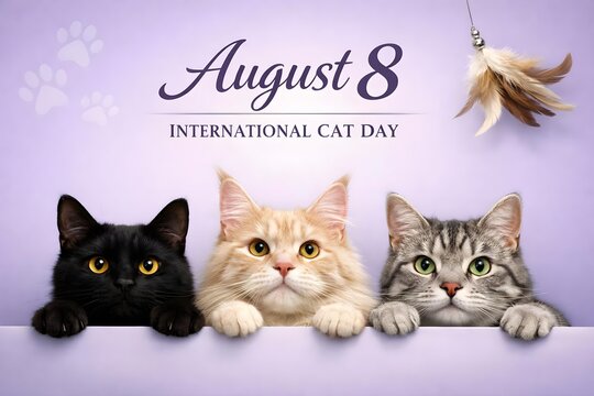 international cat day elegant background with adorable cats and copy space