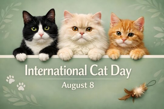 international cat day background with adorable cats and copy space