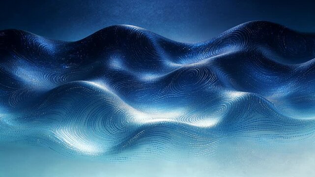 blue abstract waves with light particles in flowing gradient background