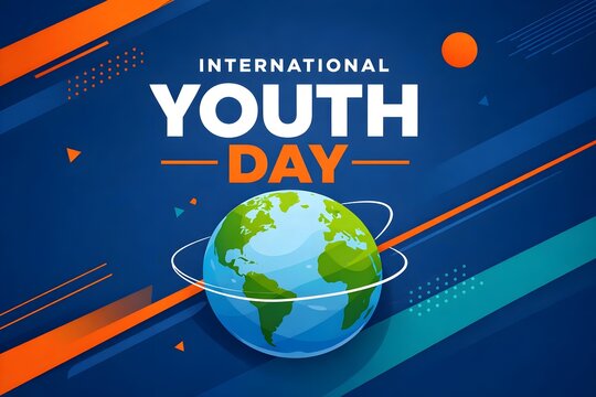modern international youth day background with globe illustration and copy space