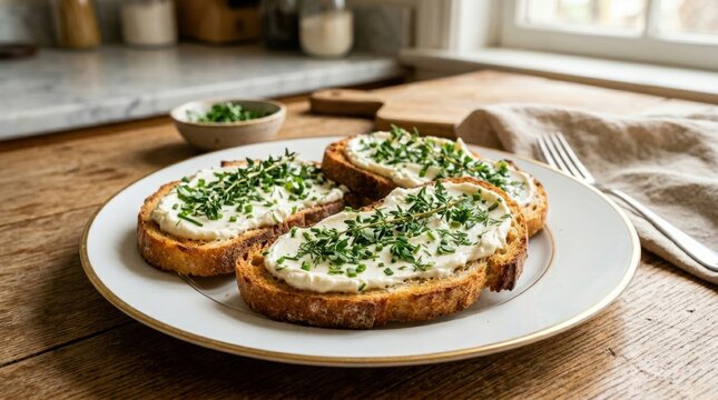 Delicious cream cheese toasts on elegant serving plate for food photography enthusiasts.