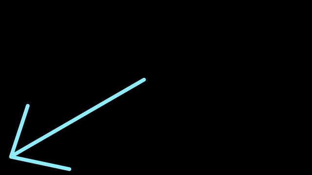 On a black background, a large arrow points to the left and down, it moves, actively pointing in that direction.