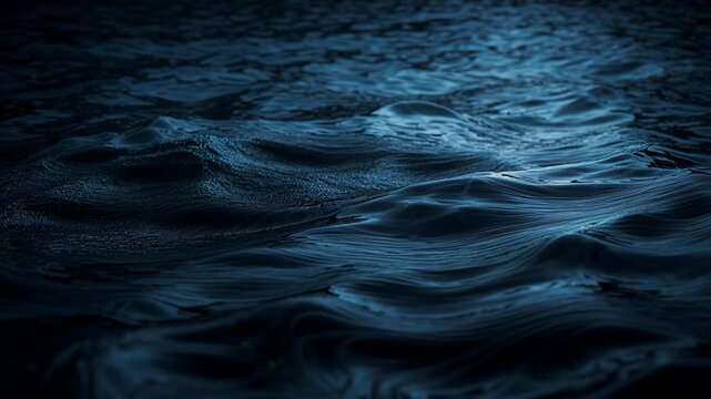 ocean waves close-up in dark blue water at night