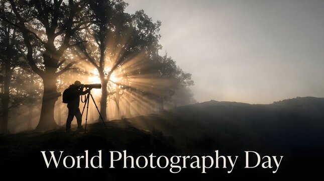 professional landscape photographer capturing sunrise through forest