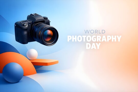 world photography day podium background with professional camera
