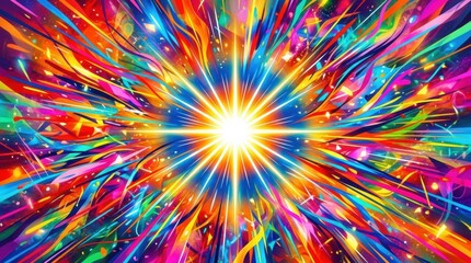 Fototapeta premium Vibrant comic book page featuring dynamic action scene, explosion, and a burst Colorful with multicolored