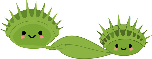 Cute cartoon venus flytrap plants with happy faces, isolated on white background © meli