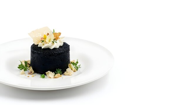 Black sesame gourmet mousse dessert premium commercial food photography