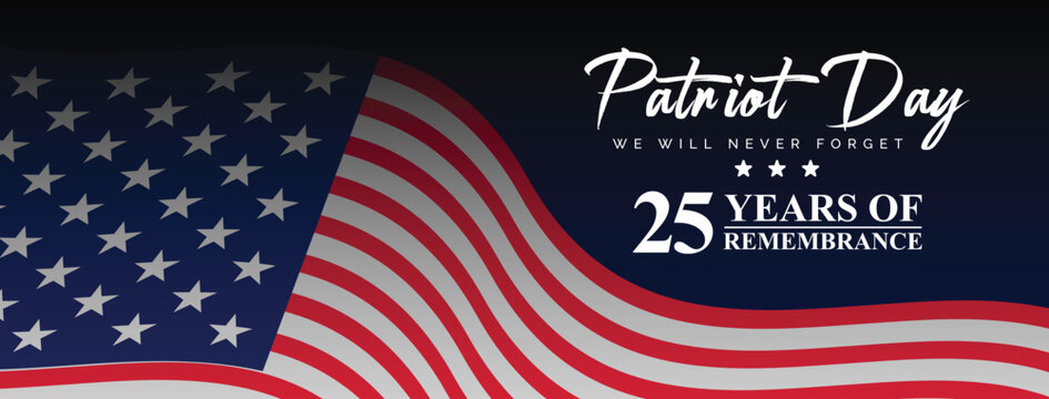 25th anniversary 9 11 Patriot day banner September 11, 2001 illustration.