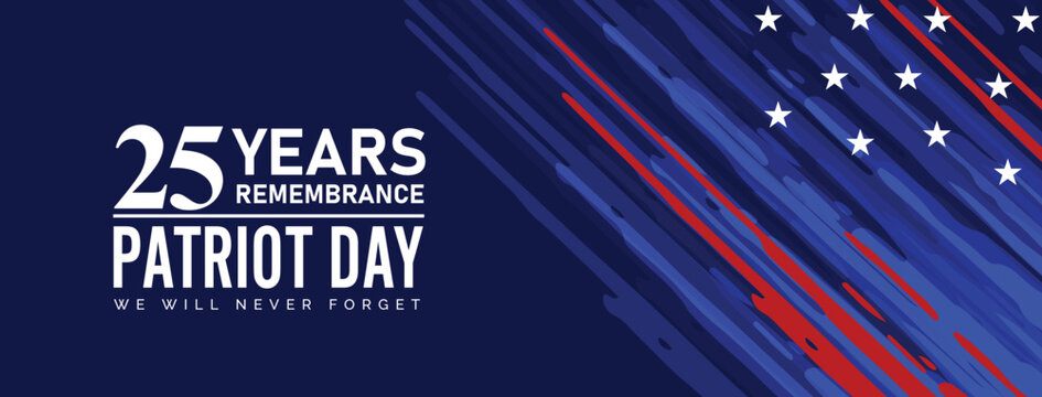 25th anniversary 9 11 Patriot day banner September 11, 2001 illustration.