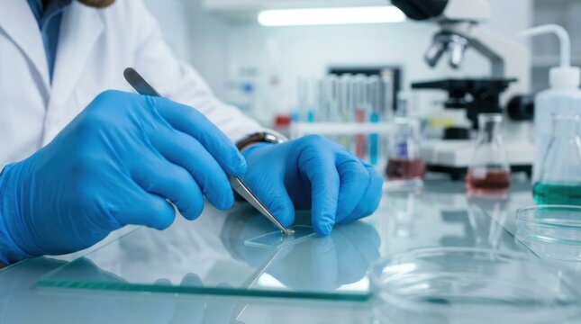 Technician skillfully removes tough adhesive residue from pristine glass surface with precision The skilled gently stubborn