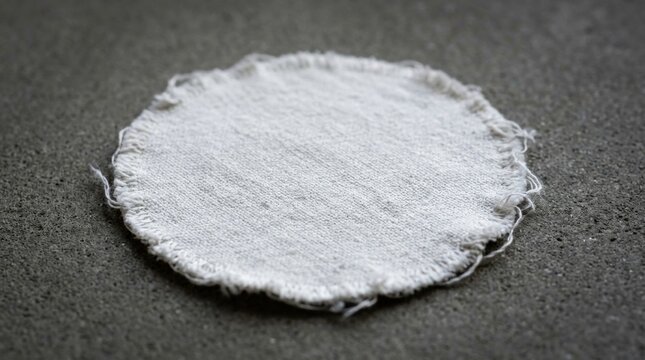 Top view 3D mockup of white embroidered patch for sing icon, isolated. Blank round mockup, view
