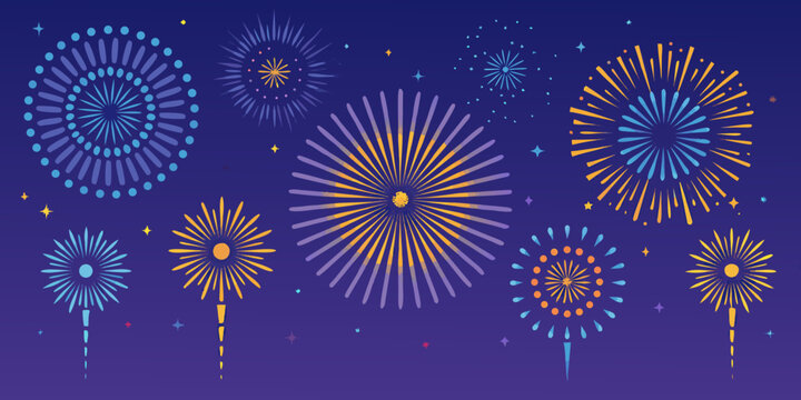 Fireworks Display Vector Illustration With Radiant Burst Patterns And Dark Background